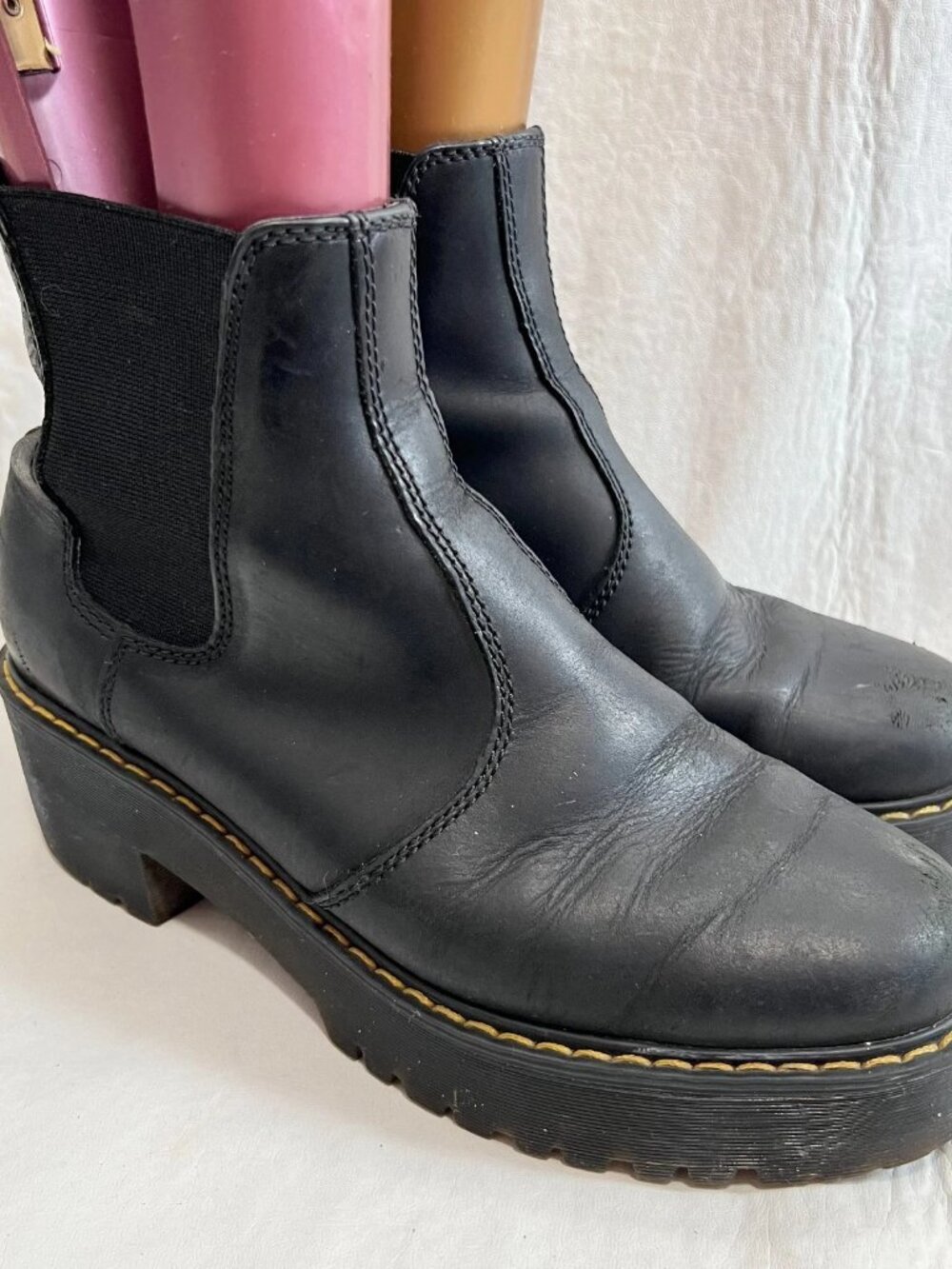 Dr Martens Boots Rometty Wyoming Leather Platform Chelsea black size 8 heeled